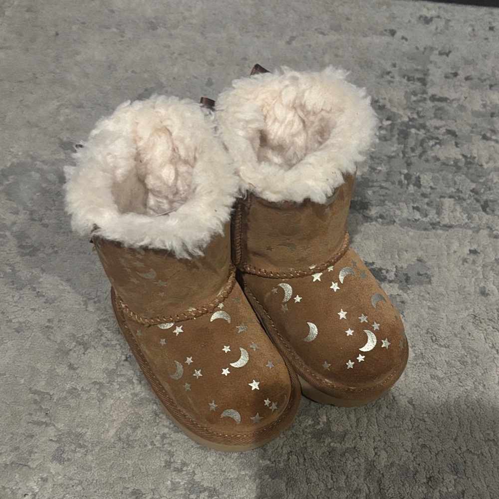 UGG Tan Toddler Boots with Star and Moon Pattern
